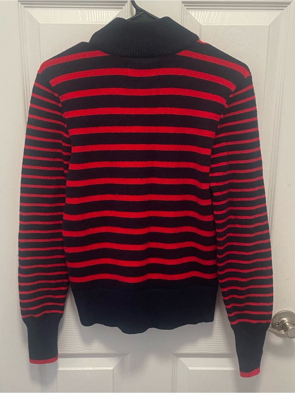 Addison Bay Black and Red Striped Cowl Half-Zip Sweater - Picture 2 of 4